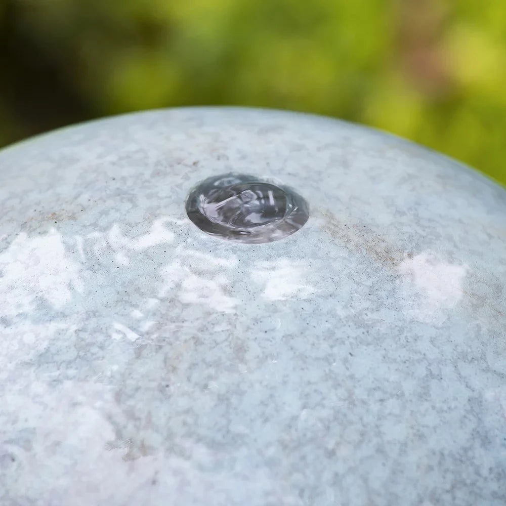CoSoTower 13X13X44" Tall Contemporary Sphere Outdoor Water Fountain, Cement/Concrete Outdoor Fountain, Antique Blue Raindrop Water Feature with Light for Garden, Lawn, Deck & Patio - Exclusive Design