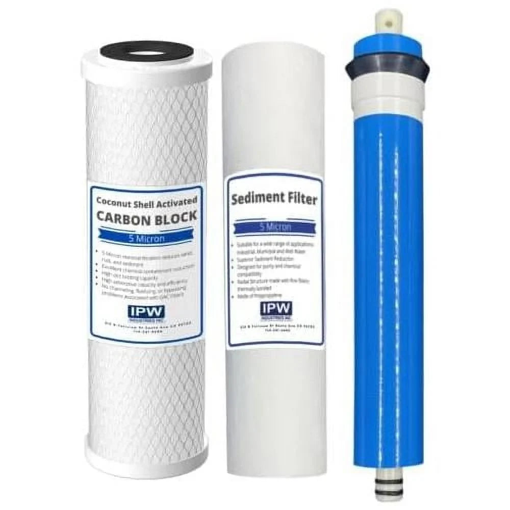 Stylish Hydro Logic RO100 Compatible Three Filter Pack - 100 GPD RO Membrane, Carbon, Sediment Filter For Hydrologic Systems By