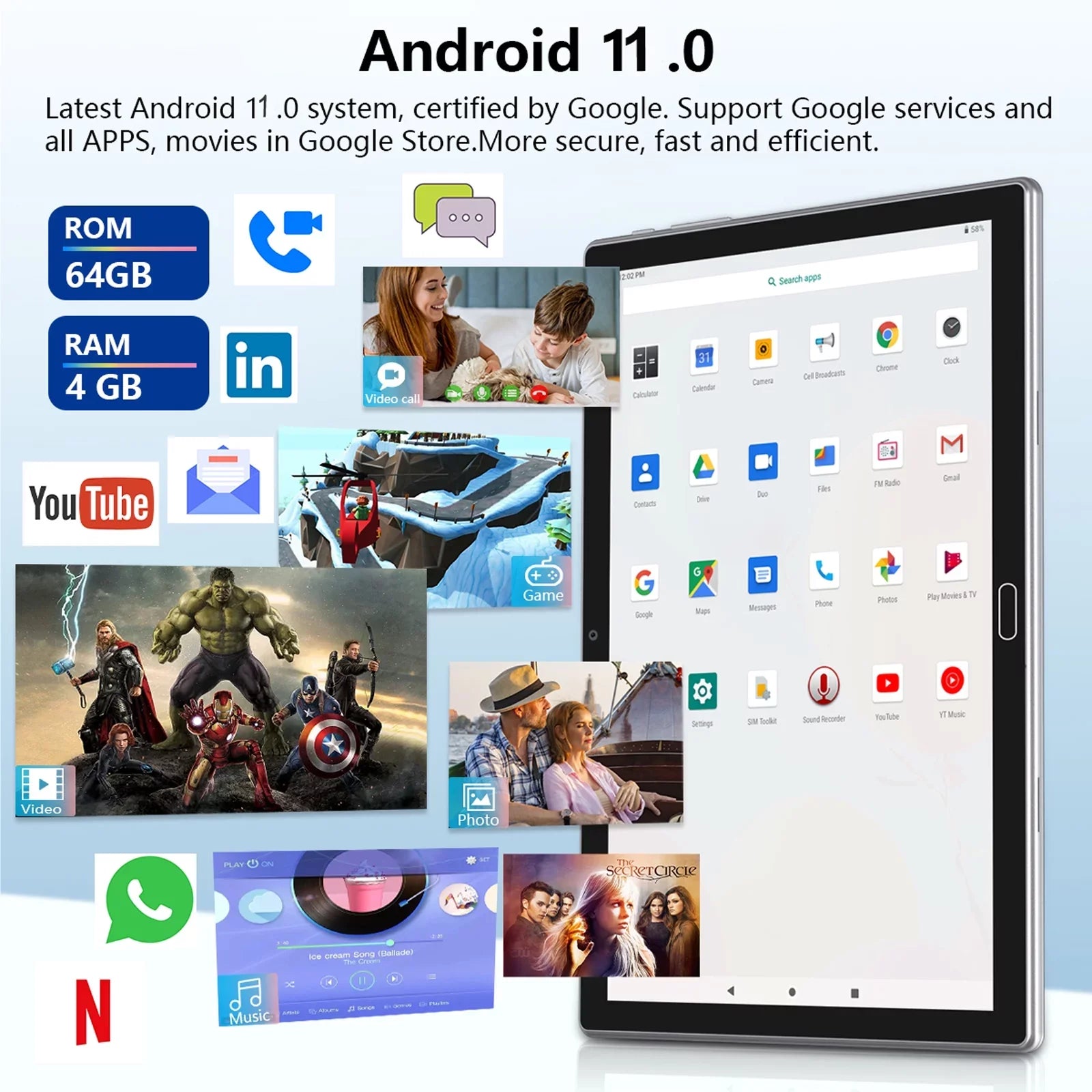 Android 11,Tablet with Keyboard,10 inch 2 in 1 Tablets,64GB ROM(up to 128GB Expand ),6000mAh Battery,Latest 1.6GHz Octa- 4G Cellular Tablet PC,Dual Camera,Wi-Fi,Bluetooth,GPS,Black