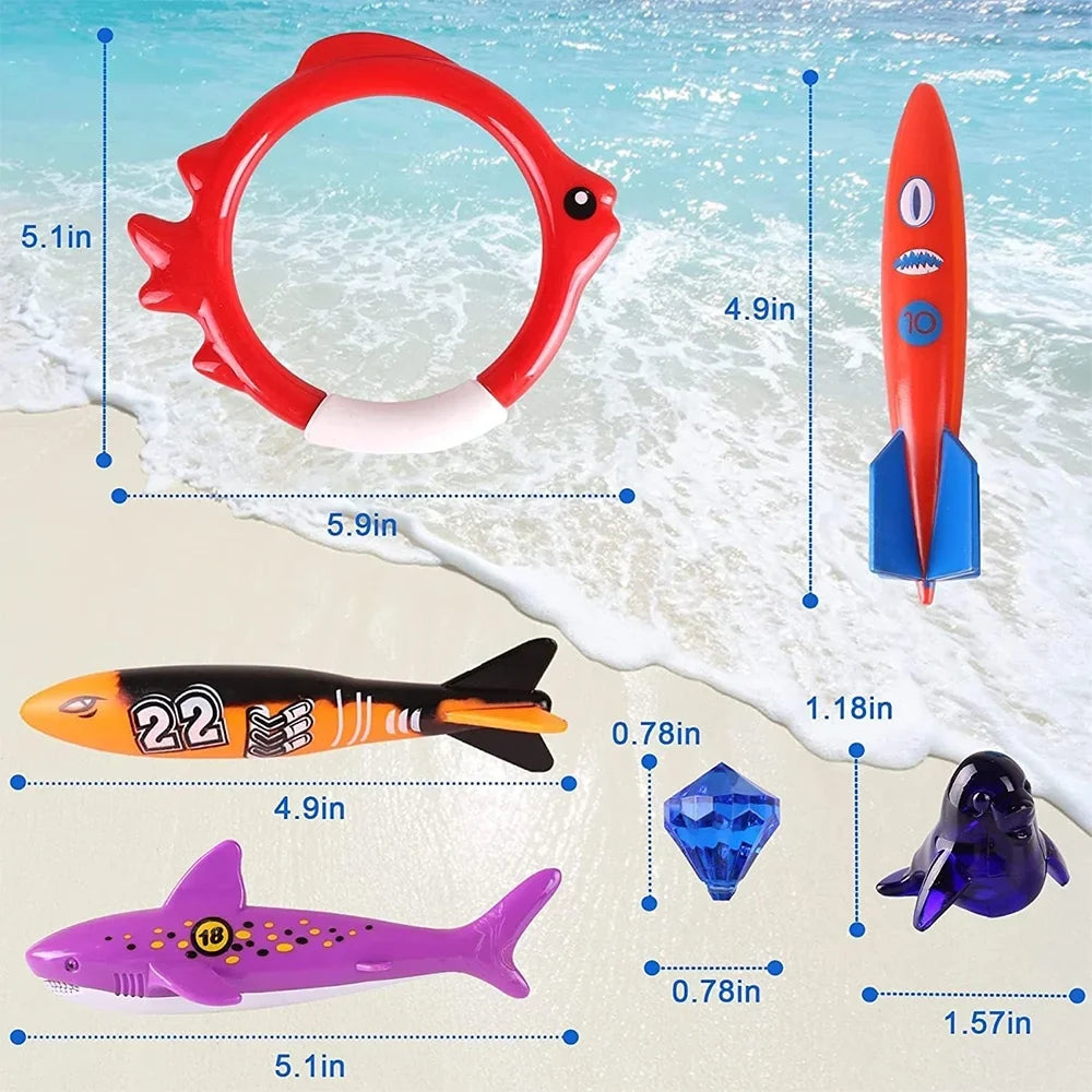 Playoza Summer Pool Diving Swimming Toys for Kids,Fun Swim Games Set, Underwater Dive Gifts with Storage Bag,20 Pack Swimming Pool Toys Swim Learning & Diving Skill Development for Boys Girls - Exclusive Design