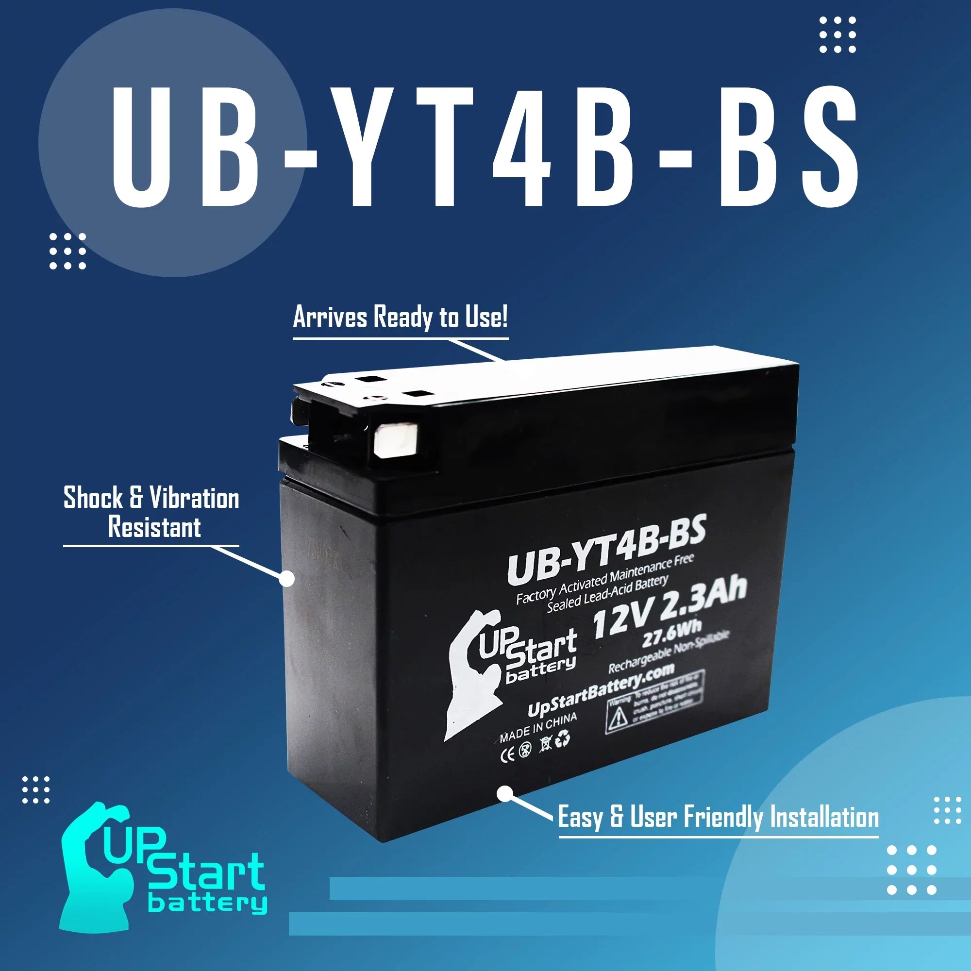2-Pack UpStart Battery Replacement 2012 Yamaha SR400 (FI) 400CC Factory Activated, Maintenance Free, Motorcycle Battery - 12V, 2.3Ah, UB-YT4B-BS - Exclusive Design