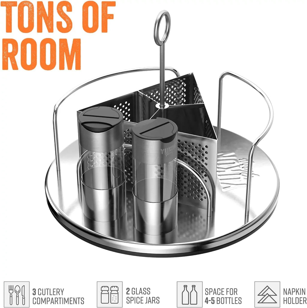 Yukon Glory Lazy Susan for Table BBQ Caddy Spice Organizer & Utensil Holder - Exclusive Design