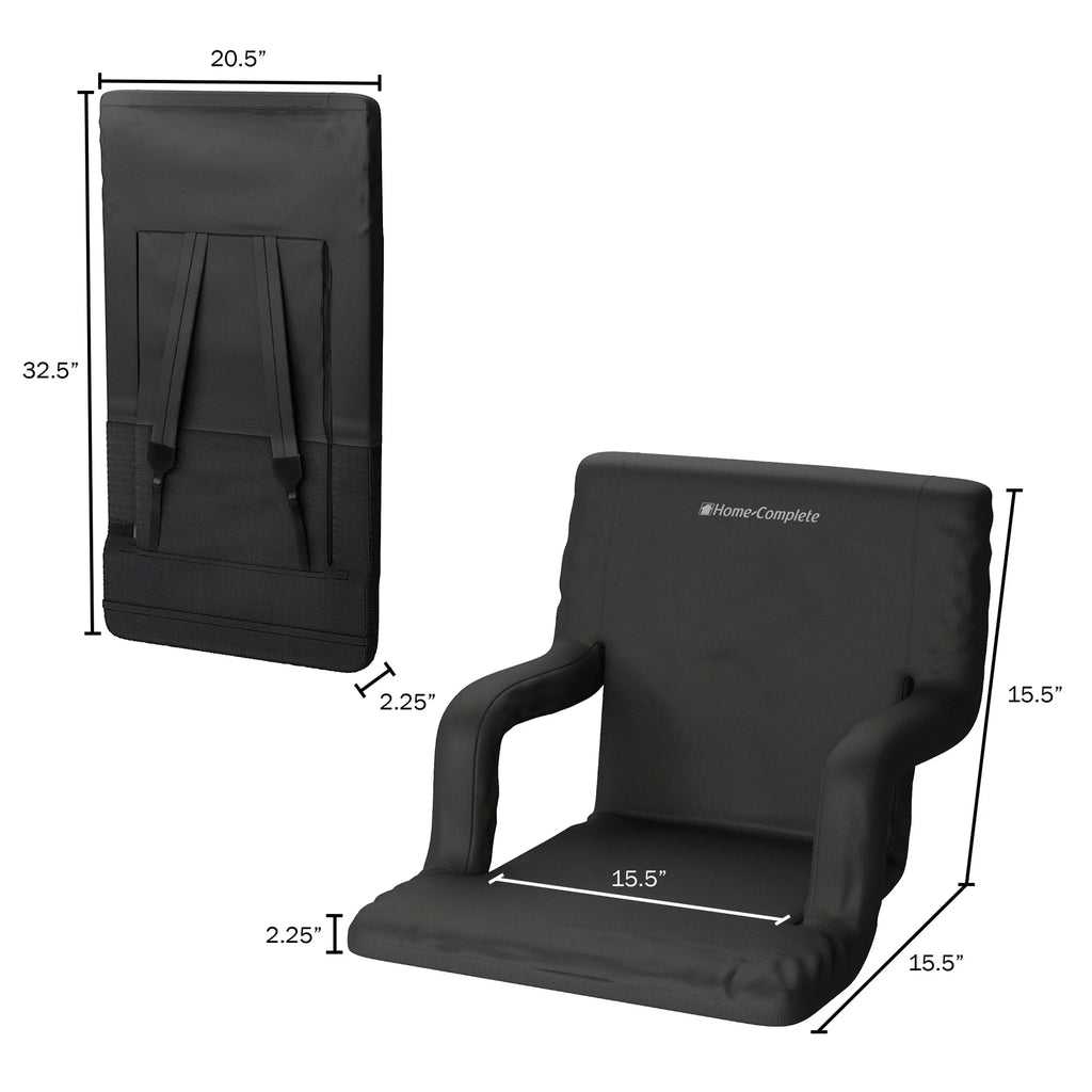 Stylish Stadium Seat Chair, 2 Pack- Bleacher Cushions with Padded Back Support, Armrests, 6 Reclining Positions and Portable Carry Straps By Home-Complete