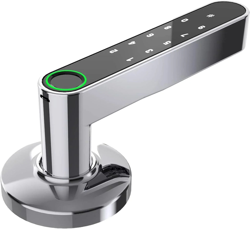 Stylish Smart Door Handle by GOURE, Fingerprint Door Lock with Keypads Password, Tuya App and Backup Keys, Easy to Install Ideally Suited for Office, Airbnb, Home [2024 New Upgrade]