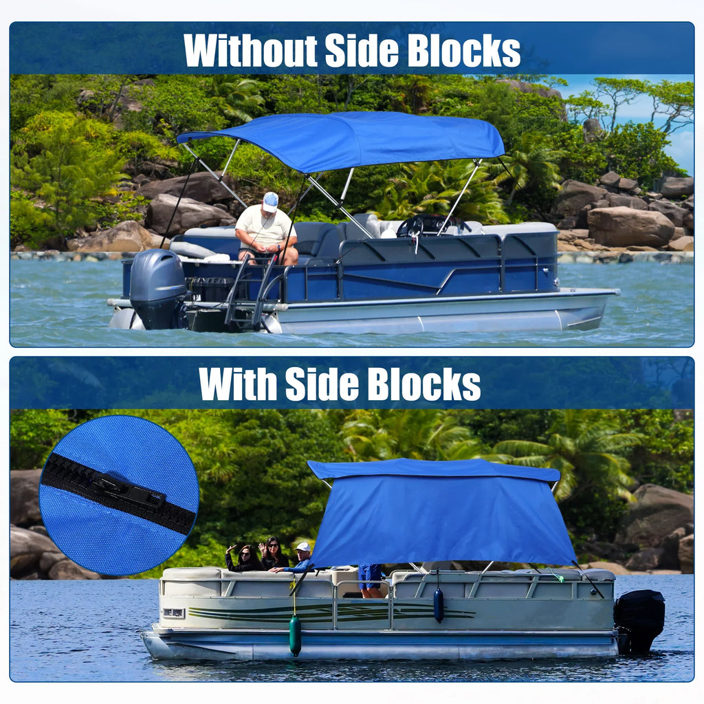 Unique Bargains 600D 4 Bow 8'L x 54"H x 79"-84"W Bimini Top Canvas Cover with Detachable Side Blocks Storage Boot Blue - Exclusive Design