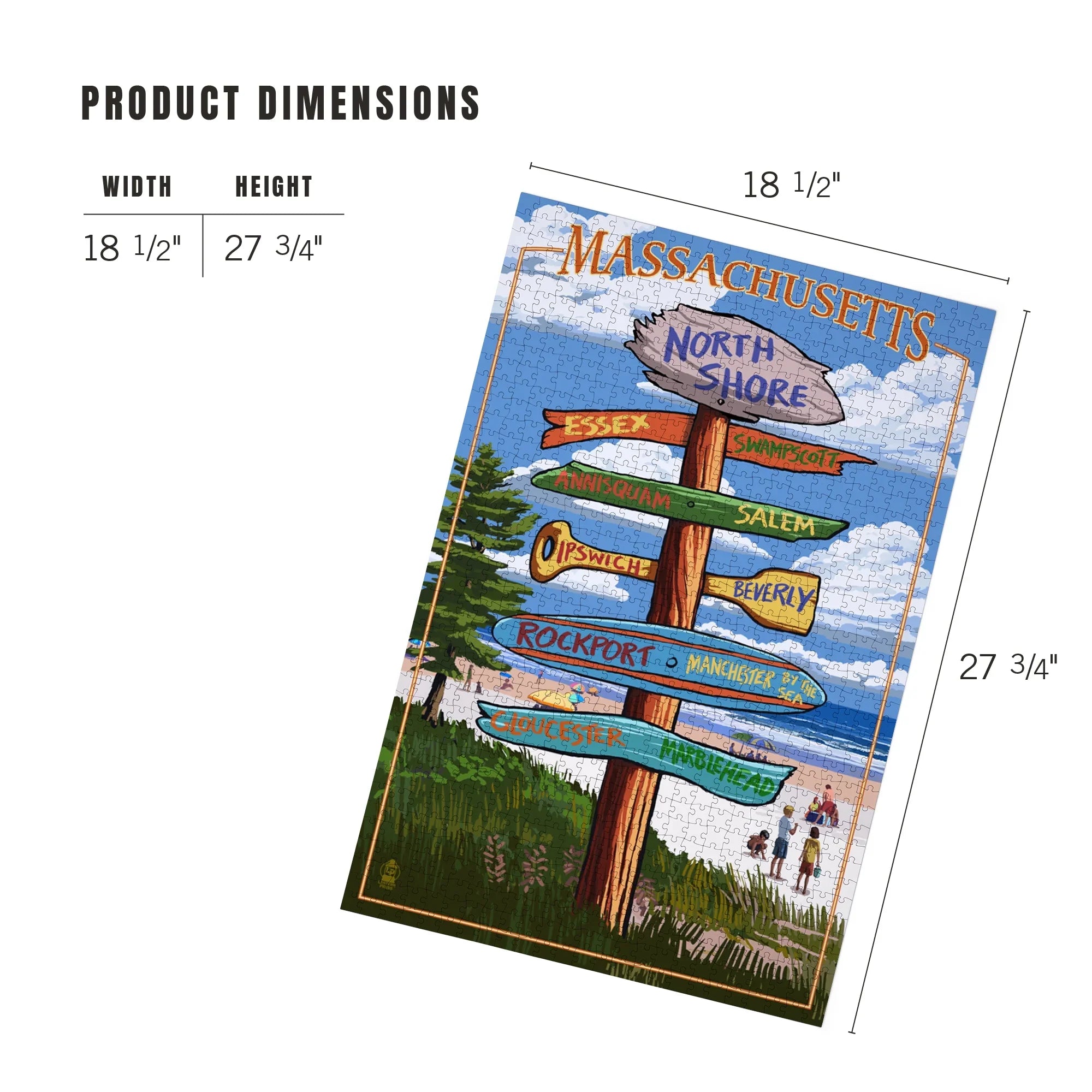 Stylish Lantern Press 1000 Piece Jigsaw Puzzle, North Shore, Massachusetts, Destinations Sign
