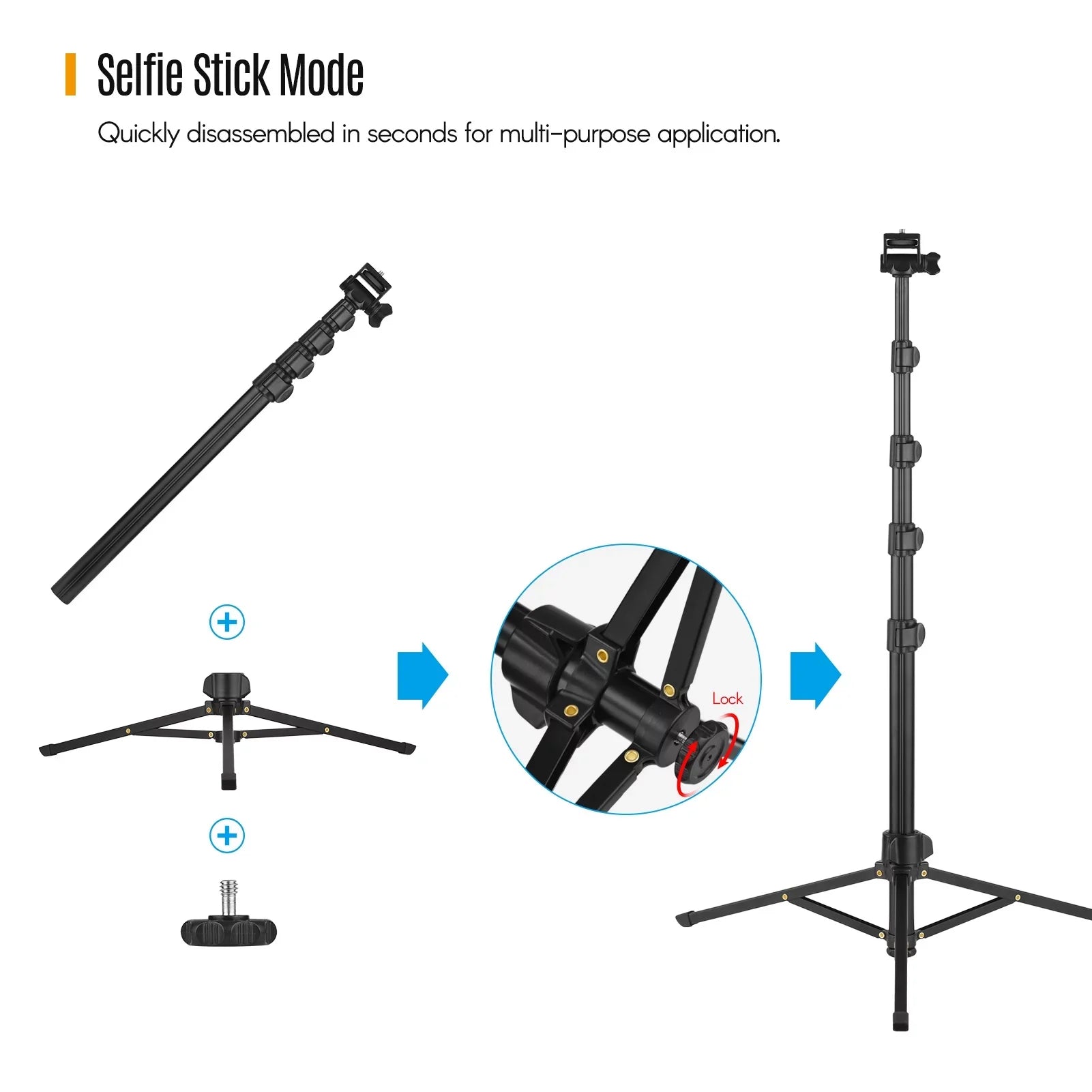 Andoer 168cm/66in 2-in-1 Phone Selfie Stick and Tripod - Supports up to 3KG, Includes Phone Holder, Action Camera Bracket, and Remote Shutter for Smartphones, Mirrorless Cameras, and Action Cameras