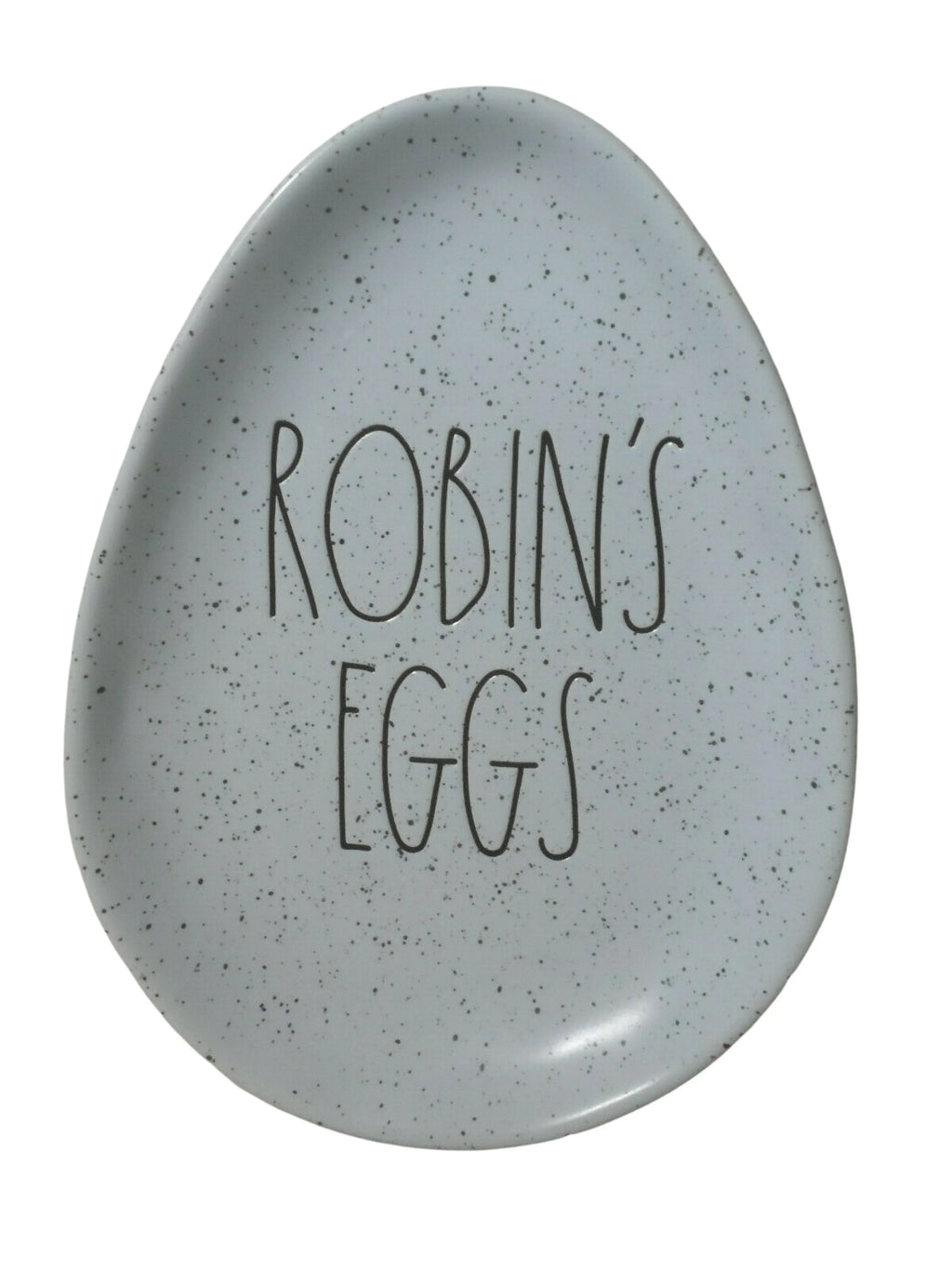 Rae Dunn Speckled ROBINS EGGS in Black LL letters Ceramic Egg shaped 6" x 8" Plate Easter - Exclusive Design