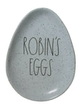 Rae Dunn Speckled ROBINS EGGS in Black LL letters Ceramic Egg shaped 6" x 8" Plate Easter - Exclusive Design