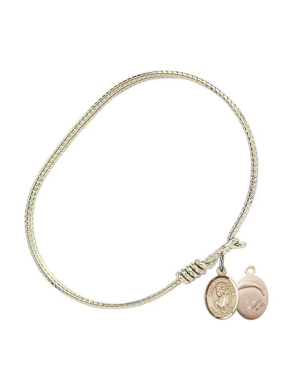 Stylish 6 1/4 inch Oval Eye Hook Bangle Bracelet w/ St. Christopher/Paratroopers in Gold-Filled