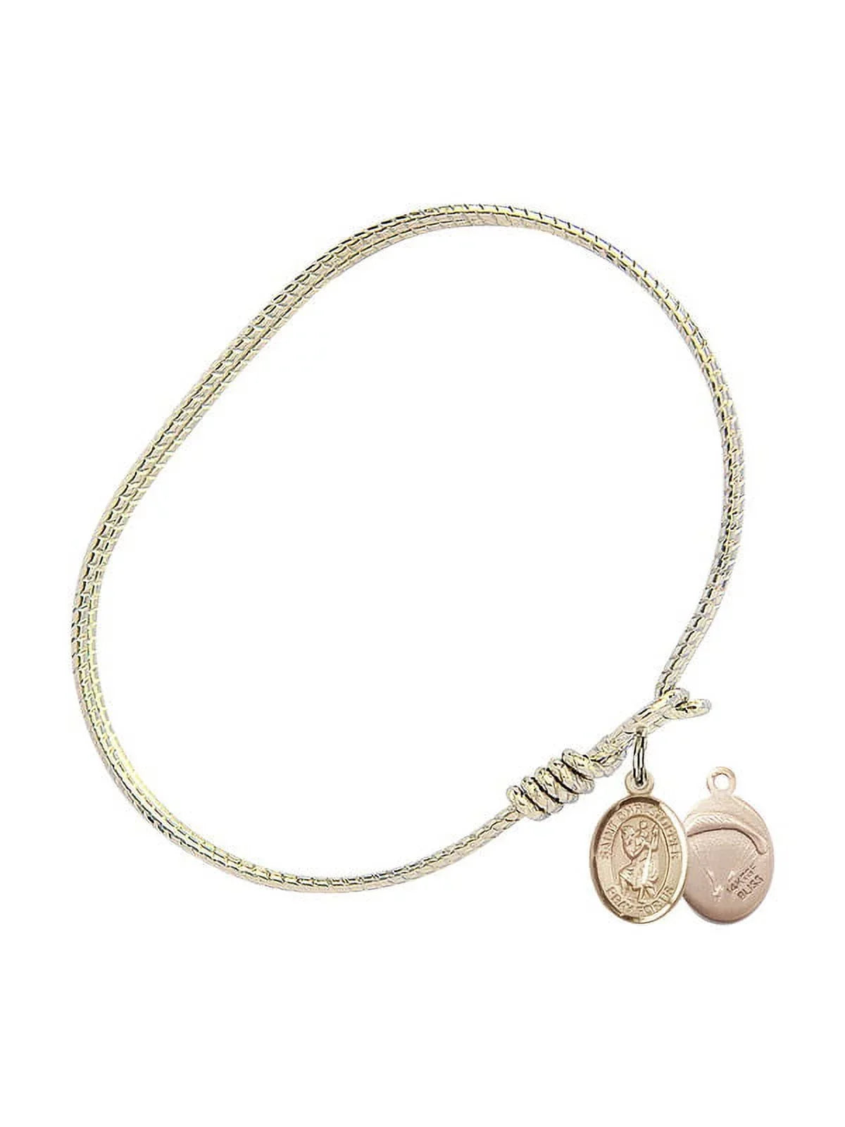 Stylish 6 1/4 inch Oval Eye Hook Bangle Bracelet w/ St. Christopher/Paratroopers in Gold-Filled