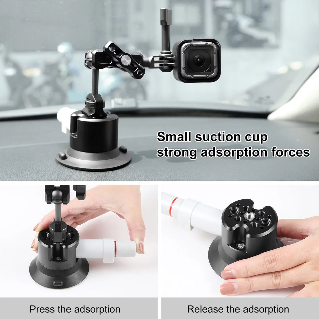 PULUZ PU845B Suction Cup Mount for Action Camera Suction Camera Mount Bracket Dual 360Â° Rotatable Ballheads Replacement for GoPro Hero 11/10/9/8, Osmo Action 3/2 - Exclusive Design