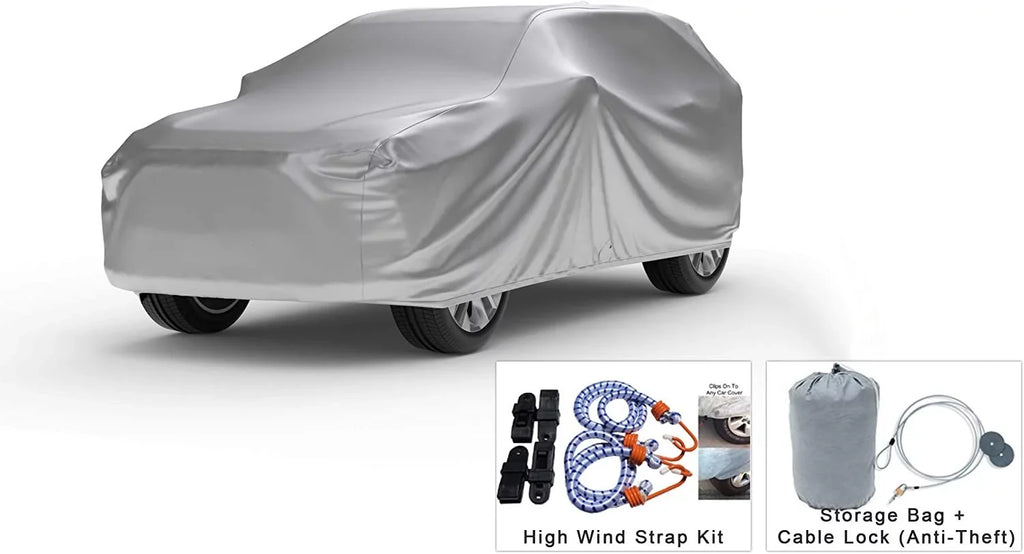 Weatherproof SUV Cover Compatible With 2016 Volvo XC60 - Outdoor & Indoor - Protect From Rain Water, Snow, Sun - Durable - Fleece Lining - Includes Anti-Theft Cable Lock, Storage Bag & Wind Straps