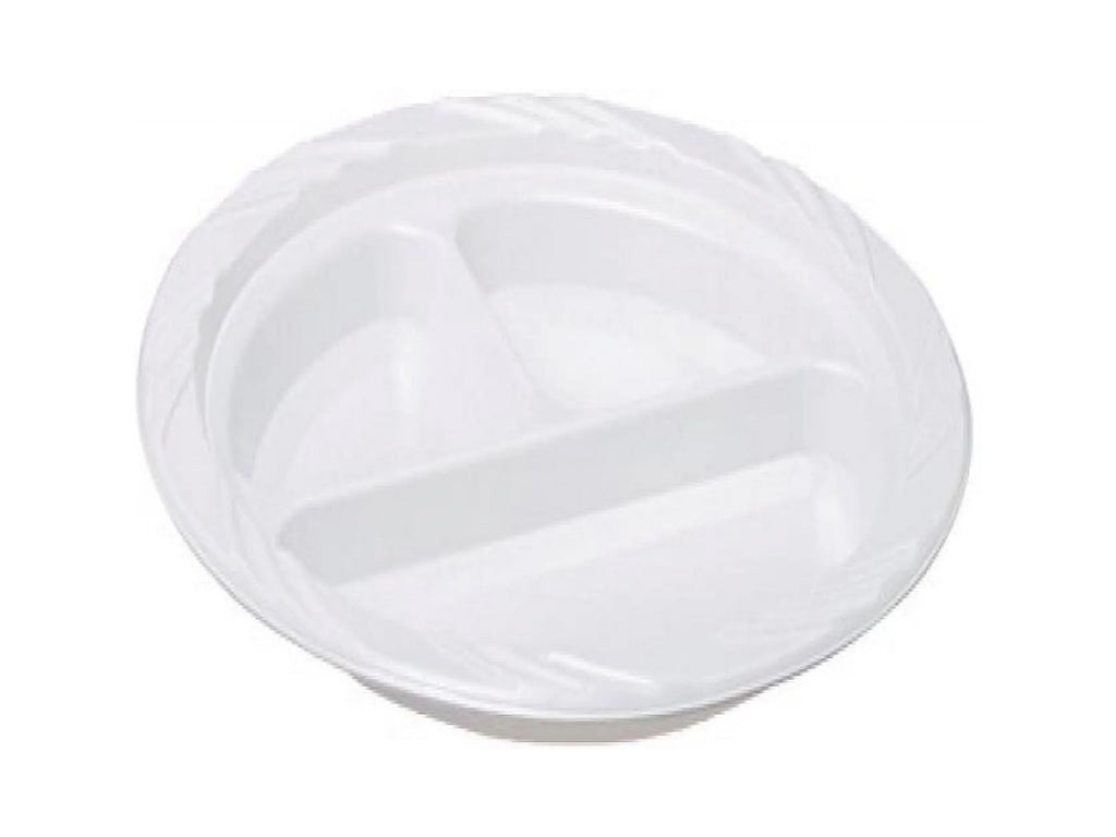 Genuine Joe 3-section Round Plastic Plates, 9", 125 Pack, GJO10425 - Exclusive Design