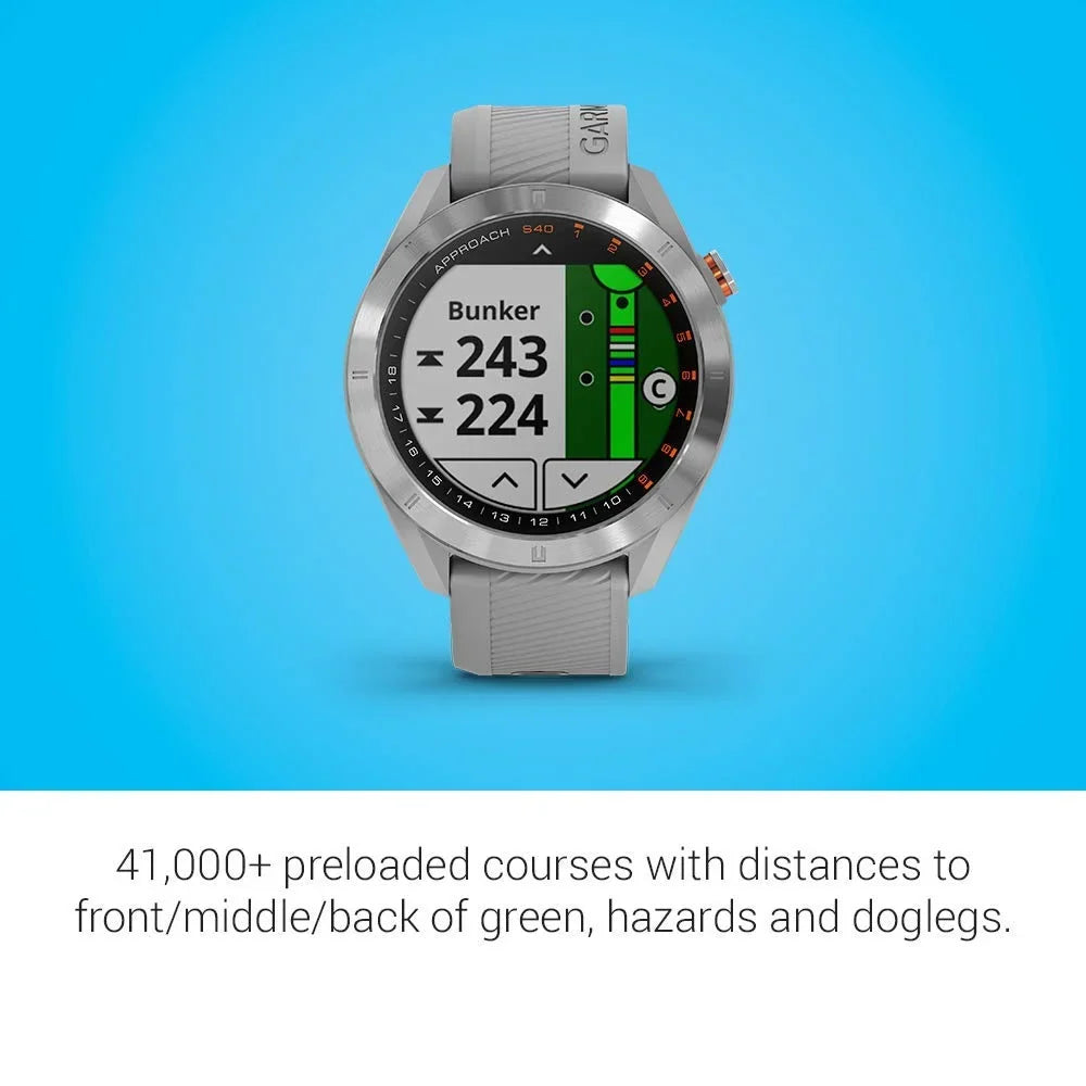 Stylish Garmin Approach S40, Stylish GPS Golf Smartwatch, Lightweight With Touchscreen Display, Gray/Stainless Steel