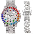 Charles Raymond Iced Out Mens Color on Blast Watch Single or Combo Sets with Blinged Out Bracelets Set. Iced Out Colourful Rainbow Flame Collection (ST10327CO-ZZ SLV) - Exclusive Design