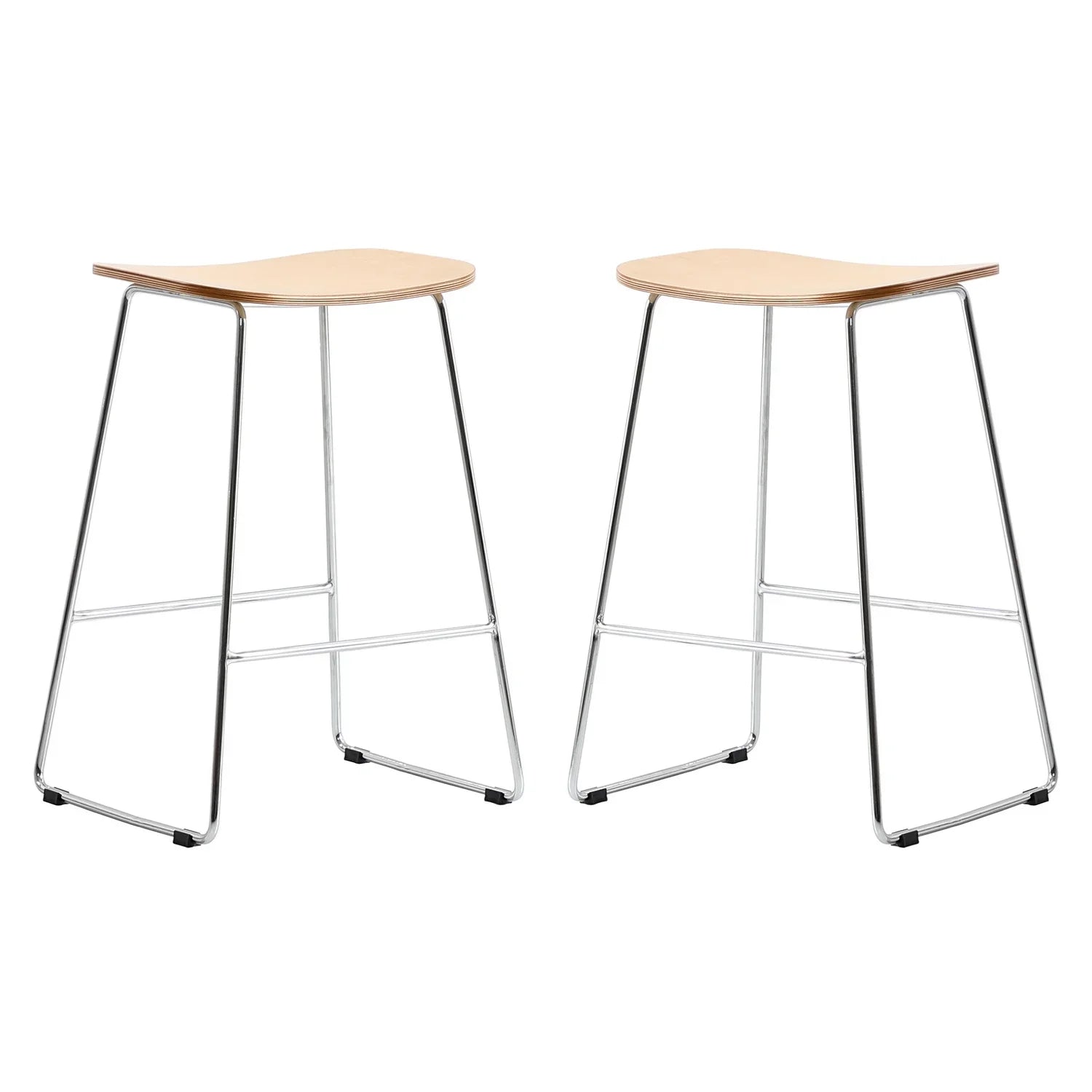 HomeStock Eclectic Elegance Modern Wood Counter Stool With Chrome FrameSet of 2 - Exclusive Design