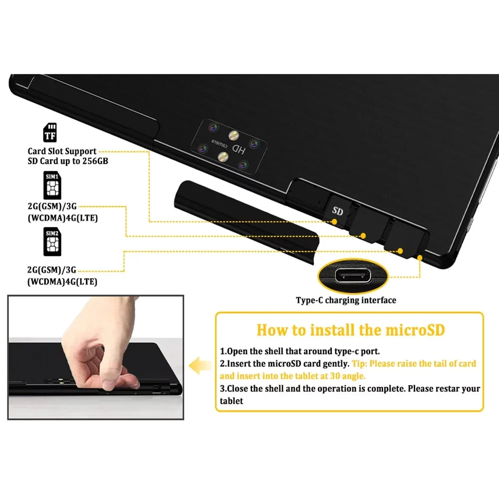 Android 11,Tablet with Keyboard,10 inch 2 in 1 Tablets,64GB ROM(up to 128GB Expand ),6000mAh Battery,Latest 1.6GHz Octa- 4G Cellular Tablet PC,Dual Camera,Wi-Fi,Bluetooth,GPS,Black
