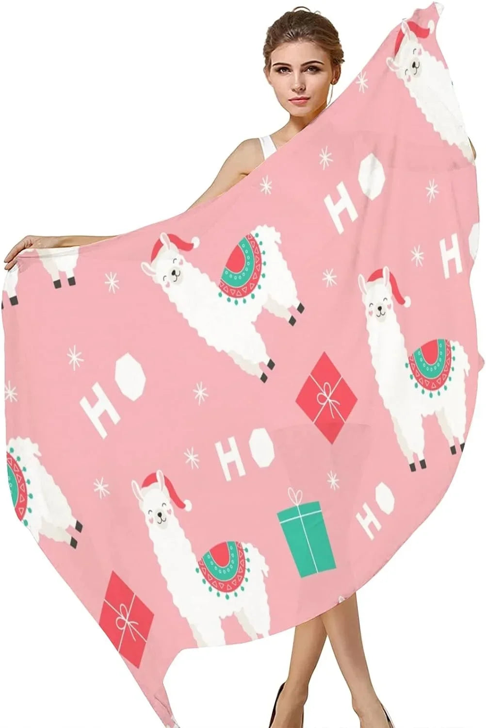 Hyjoy Christmas Llama Presents Long Silk Neck Scarf Lampweight Shawl Wrap Scarves for Women Girls