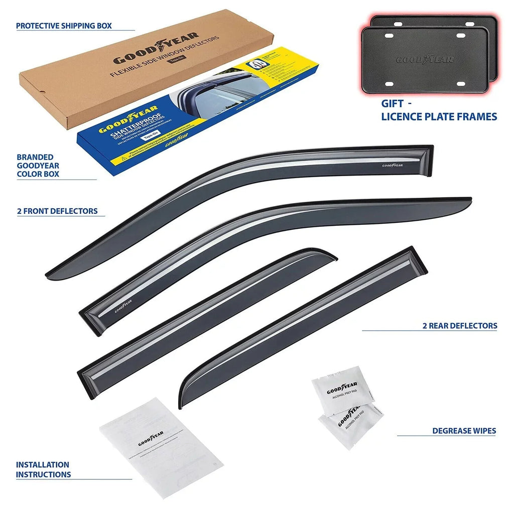 Goodyear Shatterproof Side Window Deflectors for Dodge RAM 2500 3500 2019-2024 Crew Cab, Tape-on Rain Guards, Window Visors, Vent Deflector, Vent Visor, Truck Accessories, 4pcs- GY003106LPv - Exclusive Design
