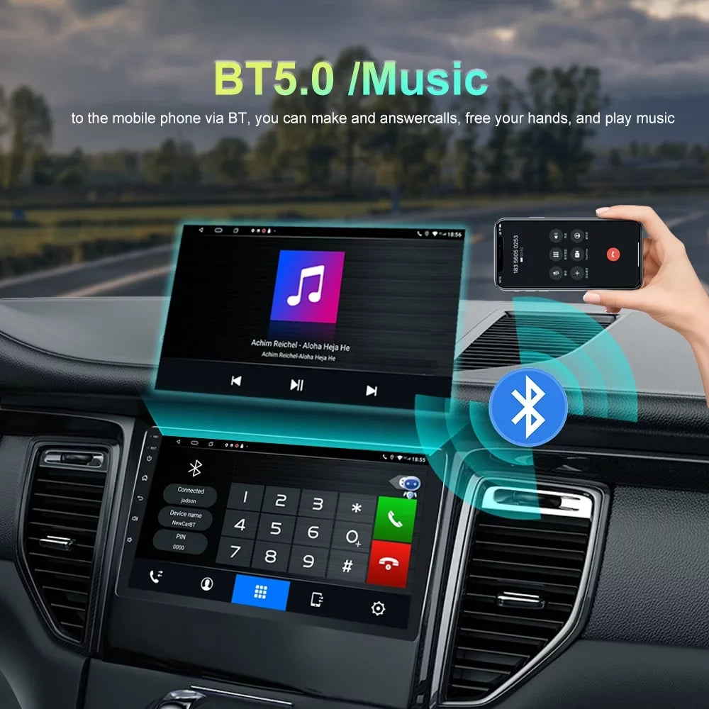 Car Radio for Toyota Highlander 2014-2019 Built-in Carplay/Android Auto, Android 10 Host 4G RAM 64G ROM with WiFi GPS Navigation Bluetooth Steering Wheel Control - Exclusive Design