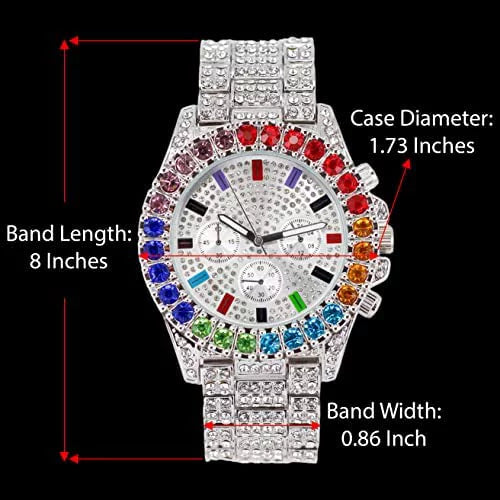 Charles Raymond Iced Out Mens Color on Blast Watch Single or Combo Sets with Blinged Out Bracelets Set. Iced Out Colourful Rainbow Flame Collection (ST10327CO-ZZ SLV) - Exclusive Design