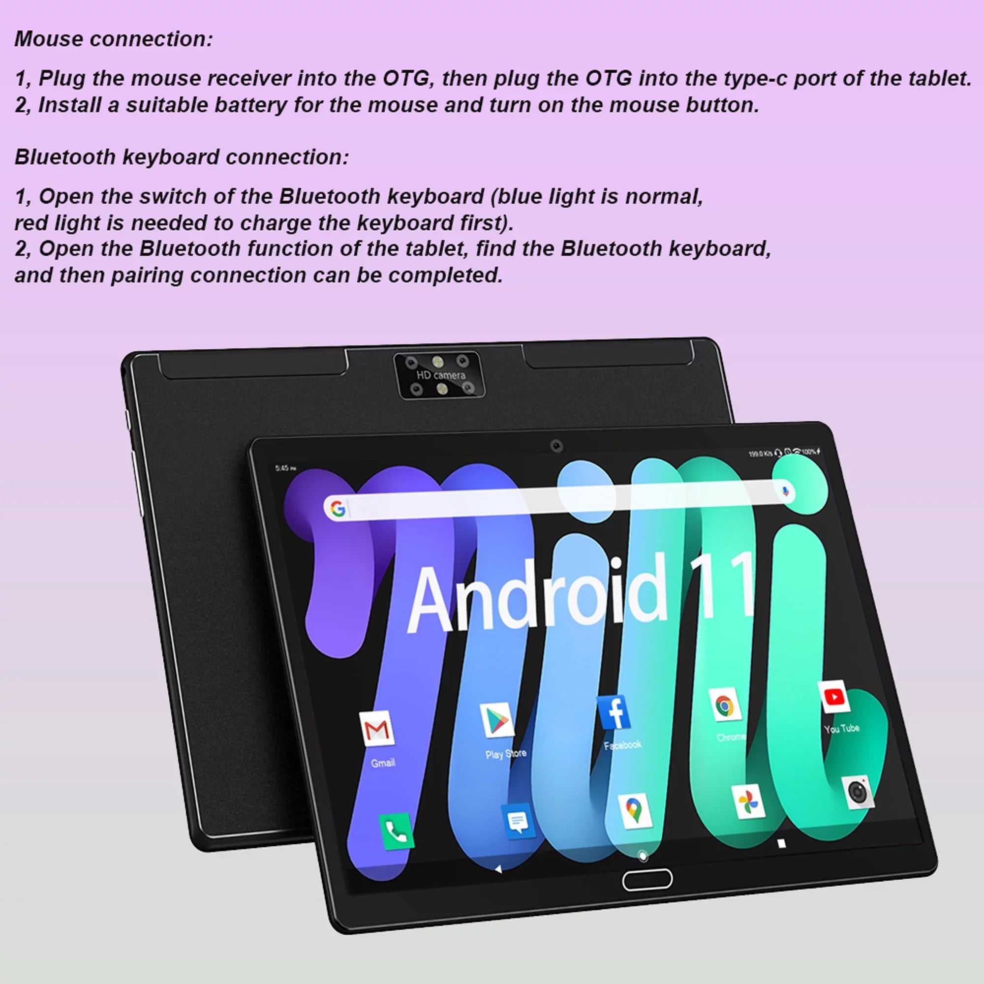 Android 11,Tablet with Keyboard,10 inch 2 in 1 Tablets,64GB ROM(up to 128GB Expand ),6000mAh Battery,Latest 1.6GHz Octa- 4G Cellular Tablet PC,Dual Camera,Wi-Fi,Bluetooth,GPS,Black