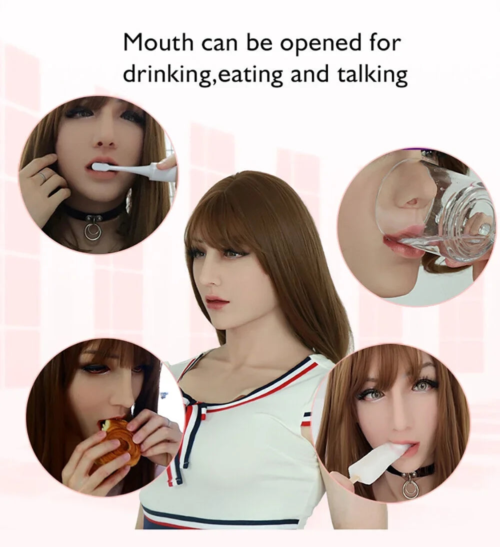 ROANYER Realistic Human Skin Silicone Female Face Mask Crossdresser Cosplay