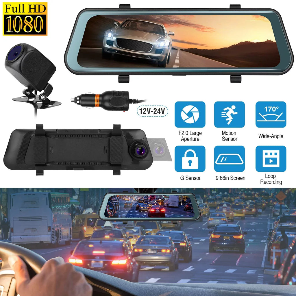 iNova FHD 1080P Car DVR Dash Camera 9.66In Vehicle Driving Recorder with G Sensor Parking Monitoring Seamless Recording - Exclusive Design