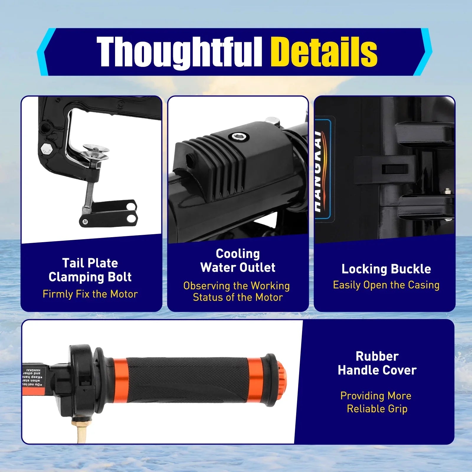 Stylish 2 Stroke 3.6 Gasoline Outboard Motor, 55cc Fishing Boat Engine with Water Cooling System Clutch Control Black