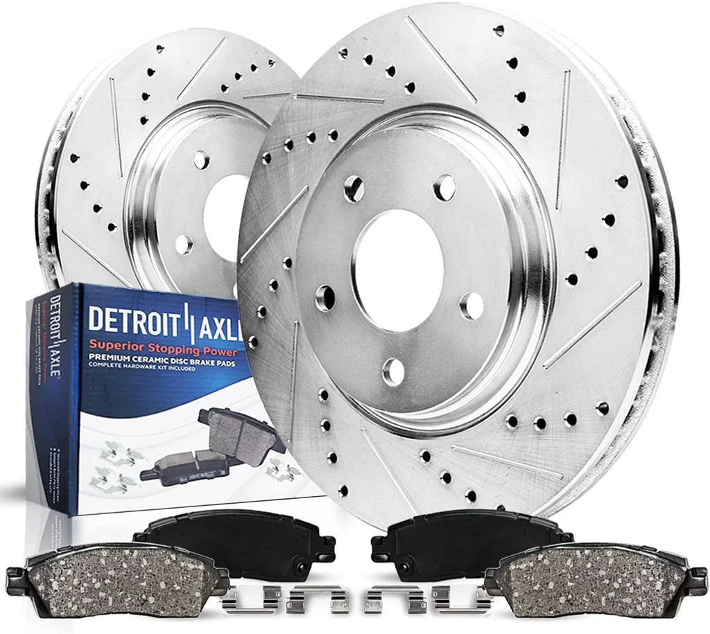 Stylish Detroit Axle - Front Brake Kit for Dodge Grand Caravan Journey Chrysler Town & Country Routan Ram C/V Drilled and Slotted Brake Rotors Ceramic Brakes Pads Replacement : 11.89" Front Rotors