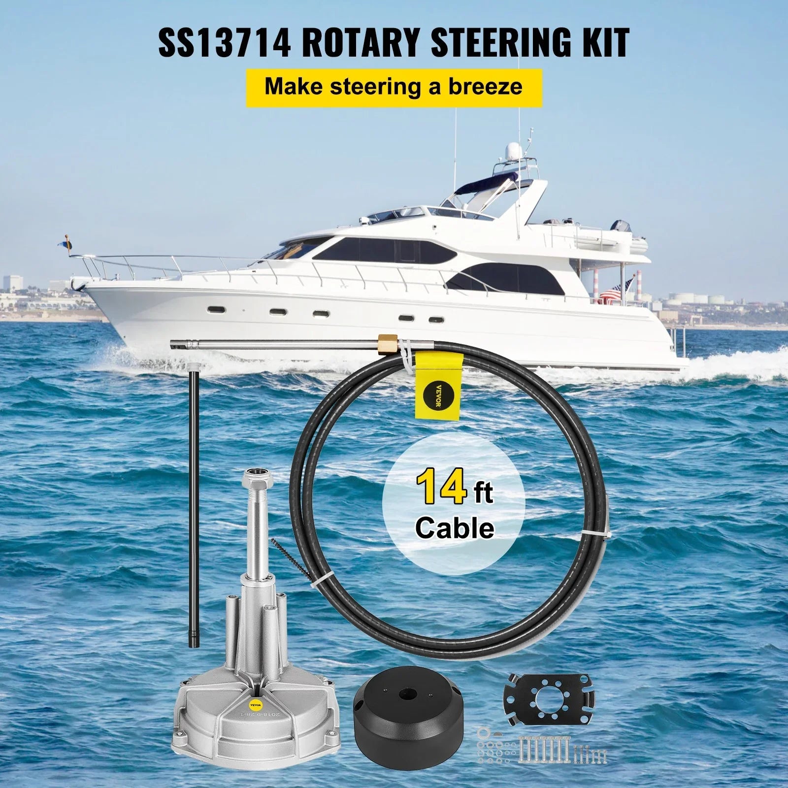 Stylish VEVOR Boat Steering Cable 14' Outboard Rotary Steering Kit