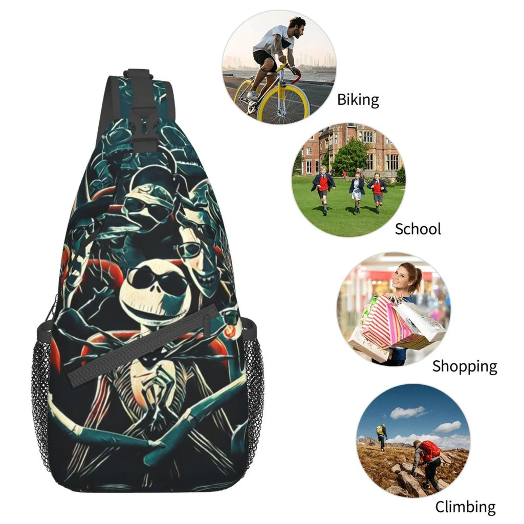 Jack Skellington Chest Bags Crossbody Sling Backpack Unisex Travel Hiking Daypack Shoulder Bag Gifts For Women Men