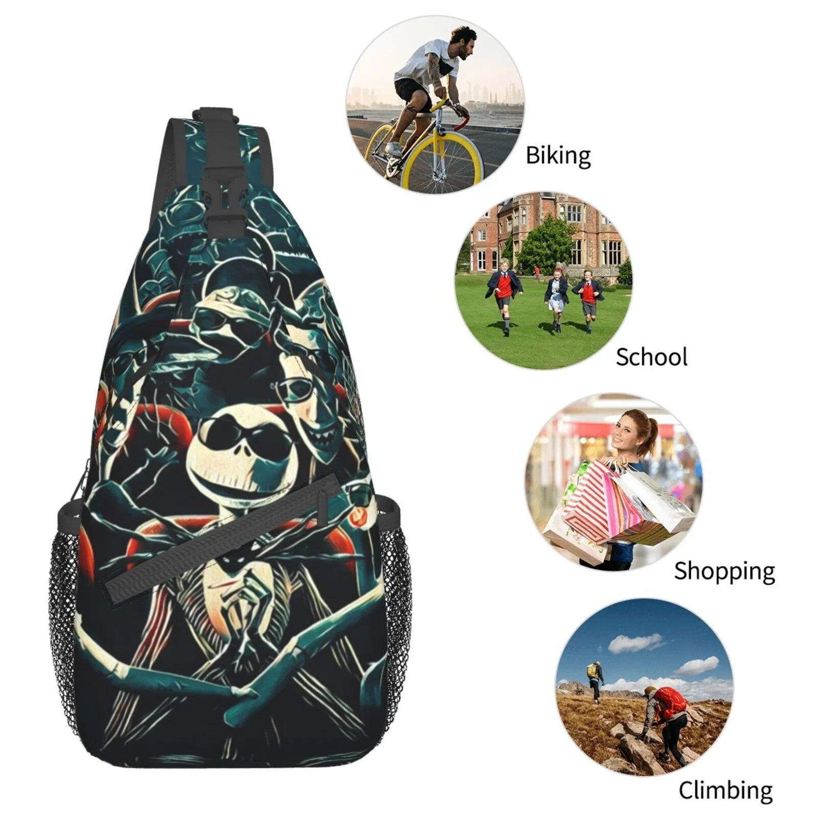 Jack Skellington Chest Bags Crossbody Sling Backpack Unisex Travel Hiking Daypack Shoulder Bag Gifts For Women Men