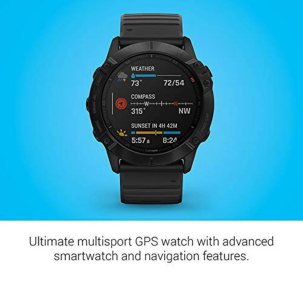 Garmin 010-02157-00 Fenix 6X Pro, Premium Multisport GPS Watch, Features Mapping, Music, Grade-Adjusted Pace Guidance and Pulse Ox Sensors, Black