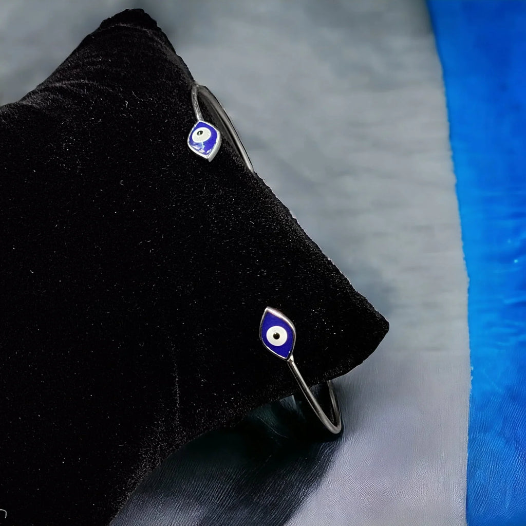 Solid Silver Evil Eye Open ended cuff style Jewelry Handmade Kada Adjustable Bracelet Best Gift idea for Girls