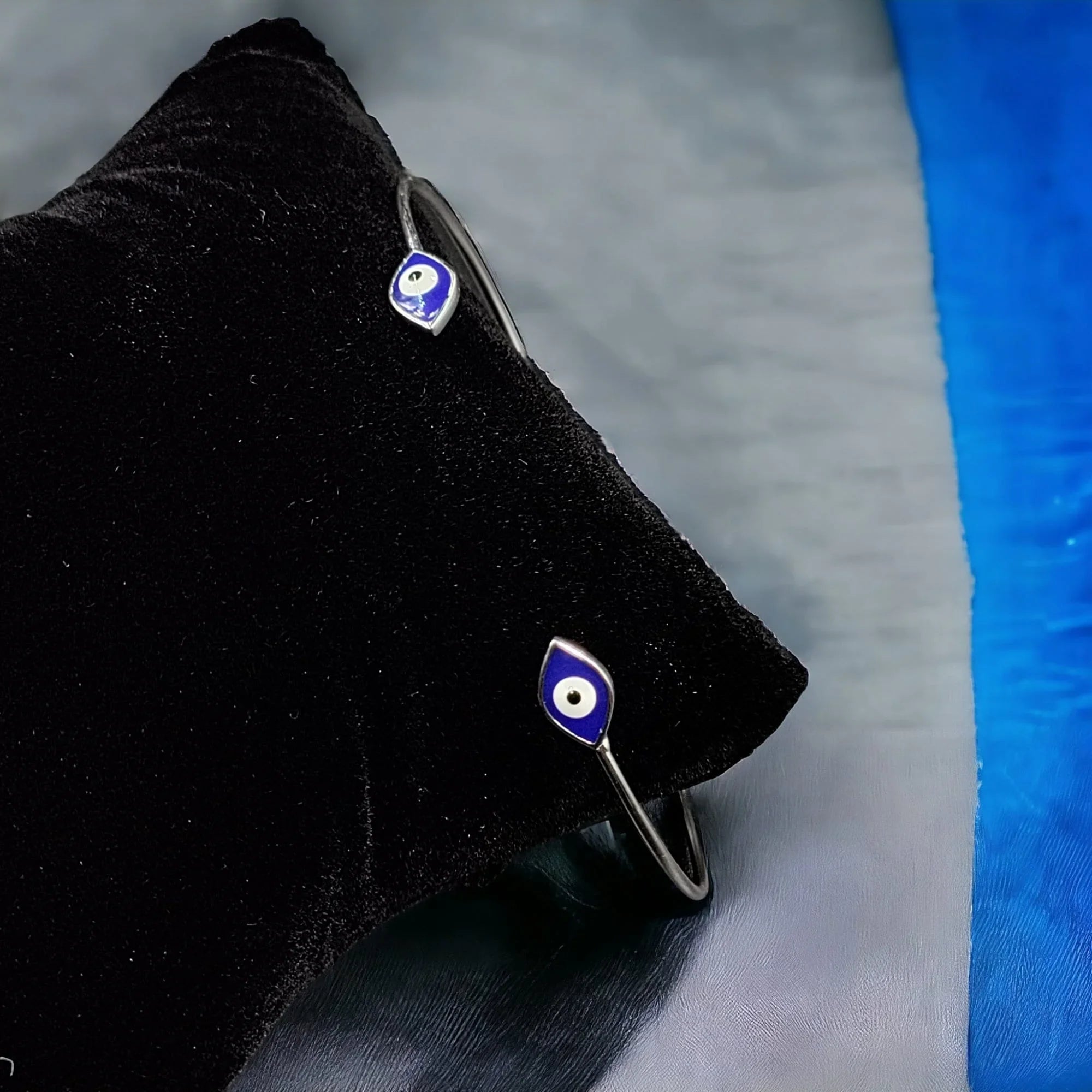 Solid Silver Evil Eye Open ended cuff style Jewelry Handmade Kada Adjustable Bracelet Best Gift idea for Girls
