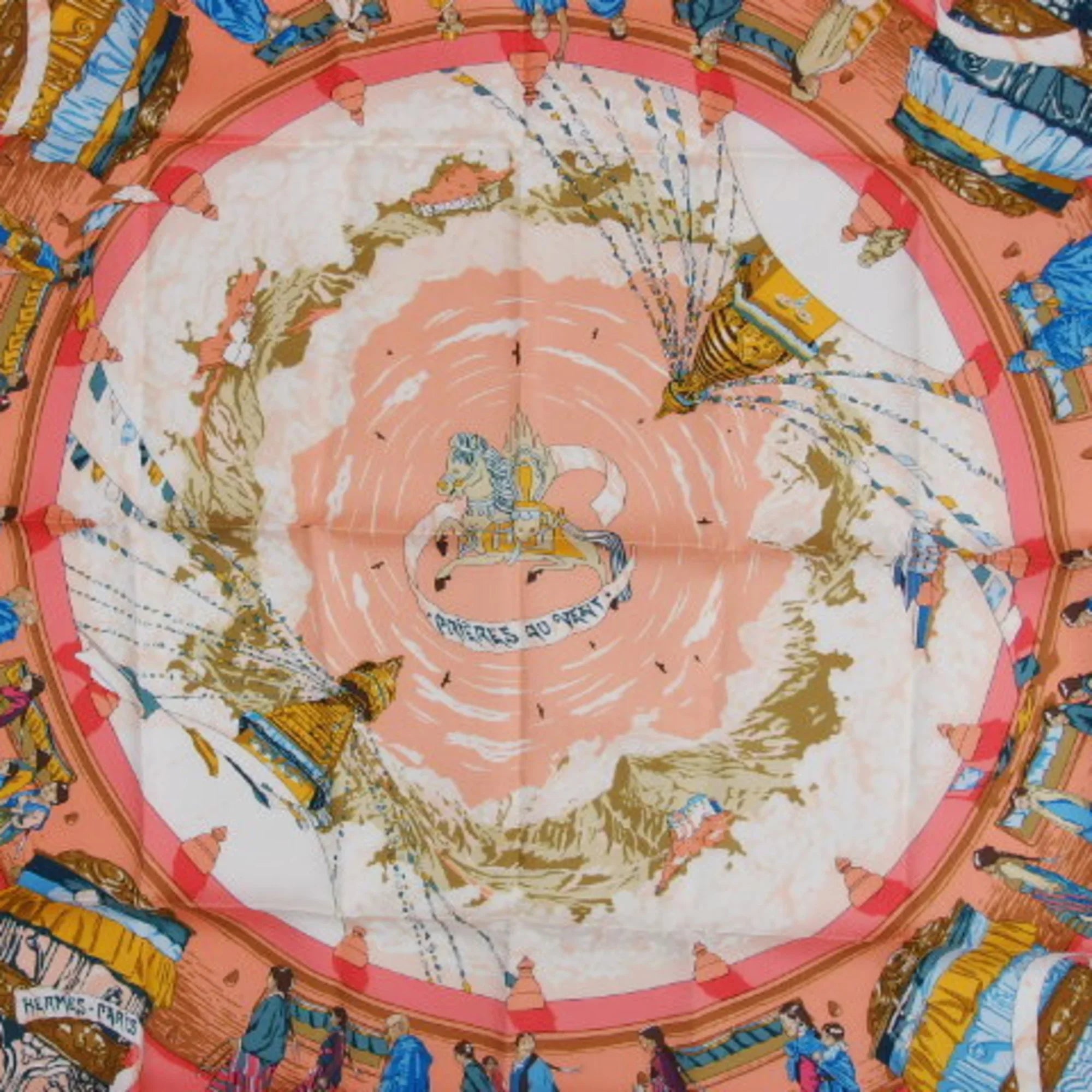 Stylish Pre-Owned Hermes Carre 90 PRIERES AU VENT Prayer in the Wind Scarf (Like New)
