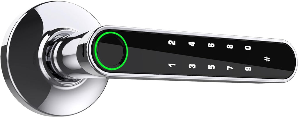 Stylish Smart Door Handle by GOURE, Fingerprint Door Lock with Keypads Password, Tuya App and Backup Keys, Easy to Install Ideally Suited for Office, Airbnb, Home [2024 New Upgrade]