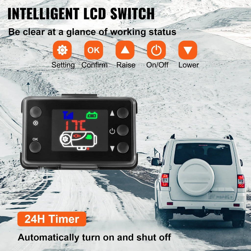 Stylish VEVOR 5KW Diesel Air Heater 12V Diesel Parking Heater Double Mufflers 5KW Diesel Heater with LCD Thermostat for RV Bus Trailer Motorhome and Boats