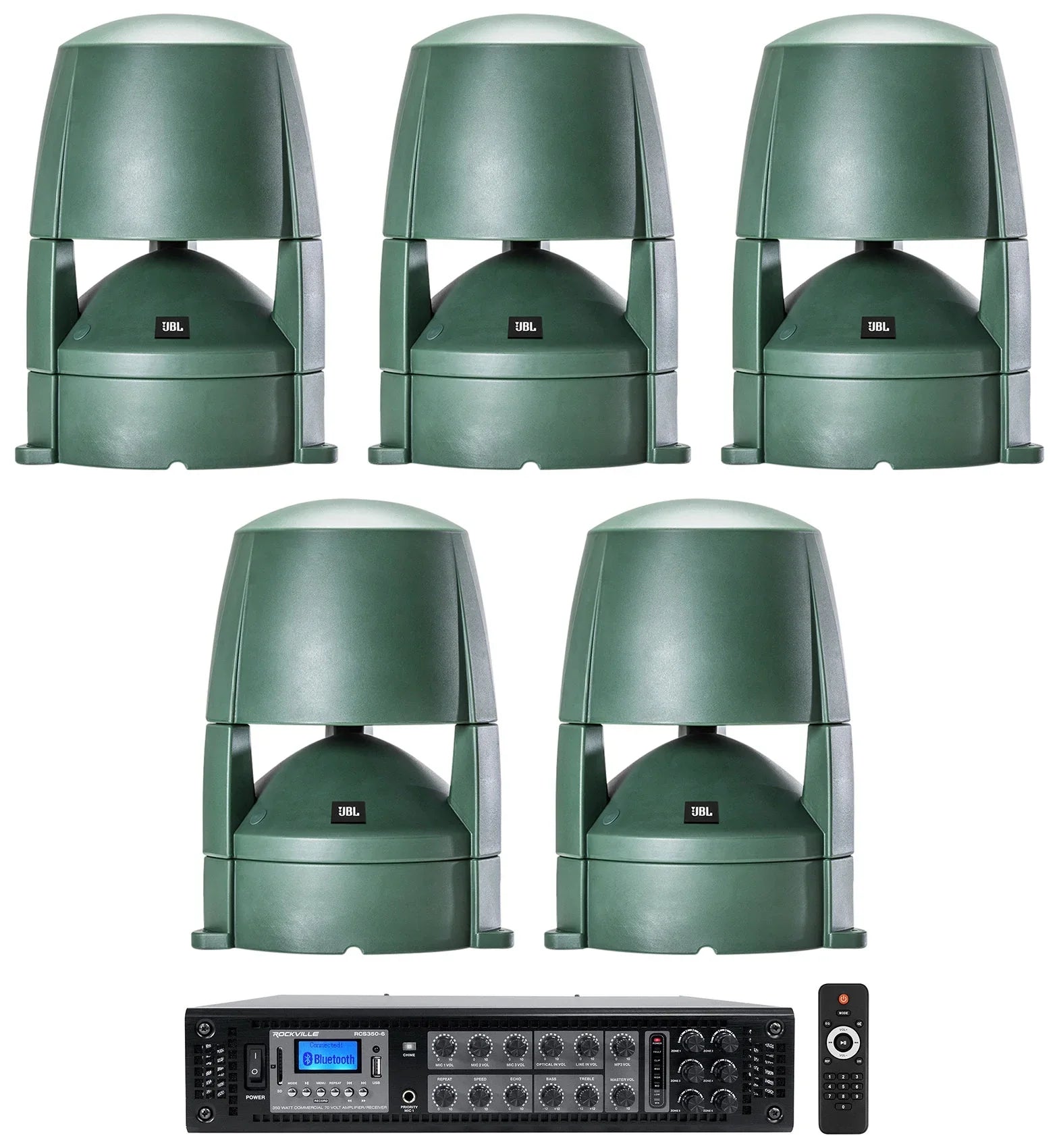Stylish (5) JBL CONTROL 88M 8" Commercial 70v Outdoor Landscape Speakers + Amplifier