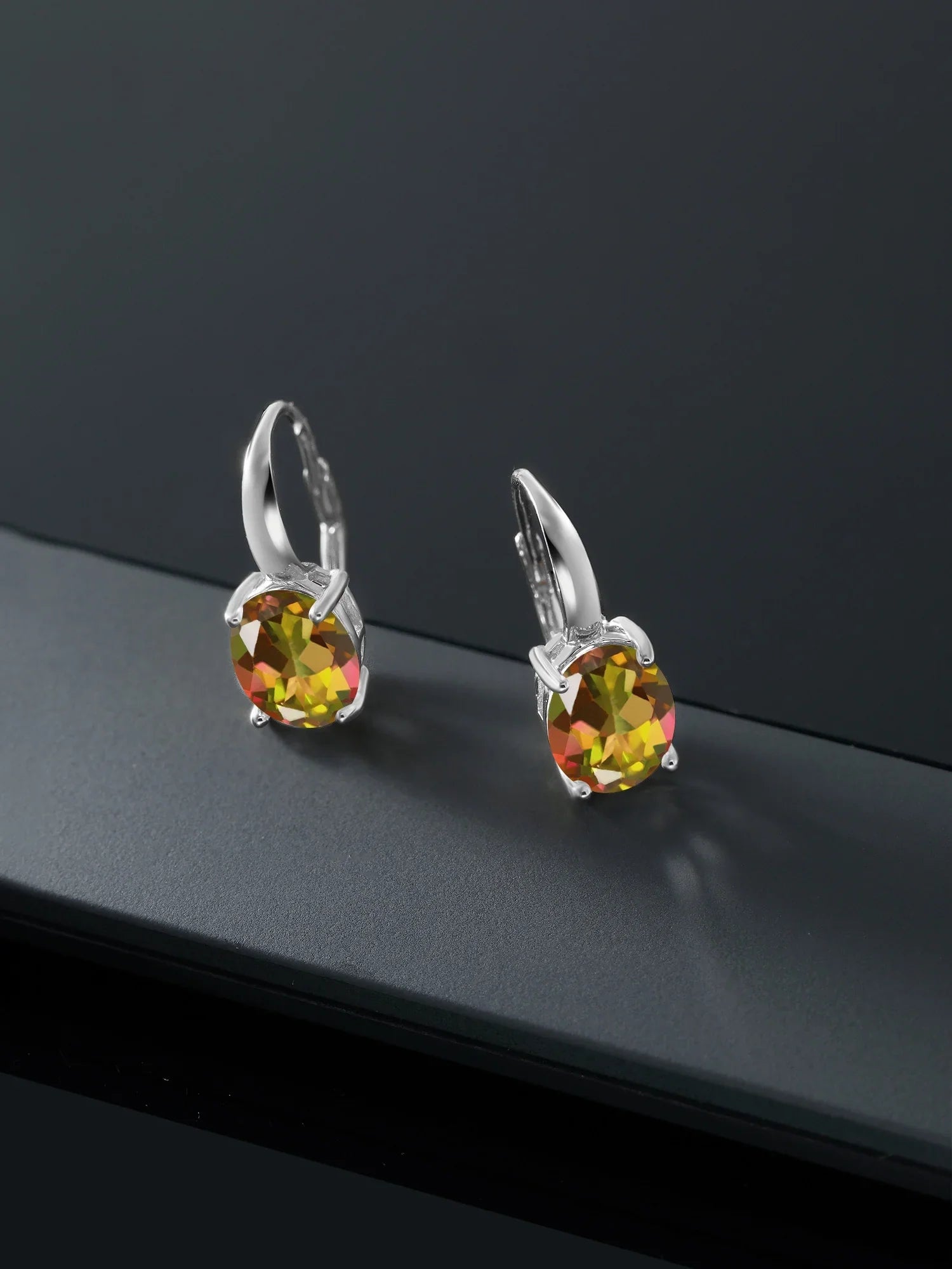 Gem Stone King 9.00 Ct Oval Mango Mystic Topaz 925 Sterling Silver Earrings - Exclusive Design