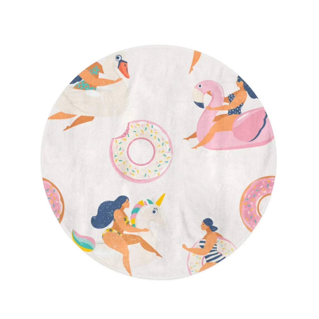 Stylish KDAGR 60 inch Round Beach Towel Blanket Flamingo Unicorn Swan and Sweet Donut Inflatable Swimming Pool Travel Circle Circular Towels Mat Tapestry Beach Throw