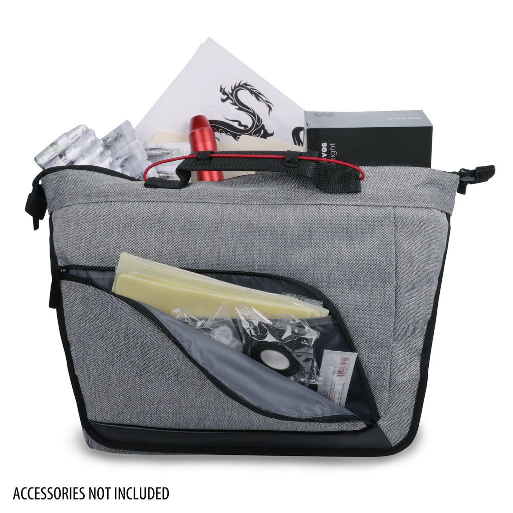 USA Gear Professional Tattoo Gun Kit Messenger Bag with Customizable Dividers, Weather Resistant Bottom - Holds Tattoo Ink Set, Machine, Power Supply, & More Tattoo Supplies and Equipment - Case Only - Exclusive Design