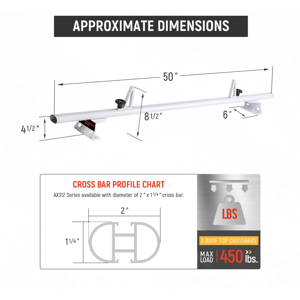 Stylish AA-Racks Model AX312 Aluminum Van Roof Rack Cross Bars Fits for 2013-On NV200/ 2014-On Transit Connect/ 2013-2017 City Express, 3 Bar 50'' - White