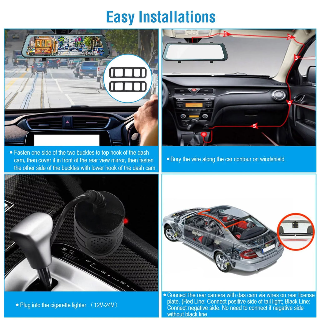iNova FHD 1080P Car DVR Dash Camera 9.66In Vehicle Driving Recorder with G Sensor Parking Monitoring Seamless Recording - Exclusive Design