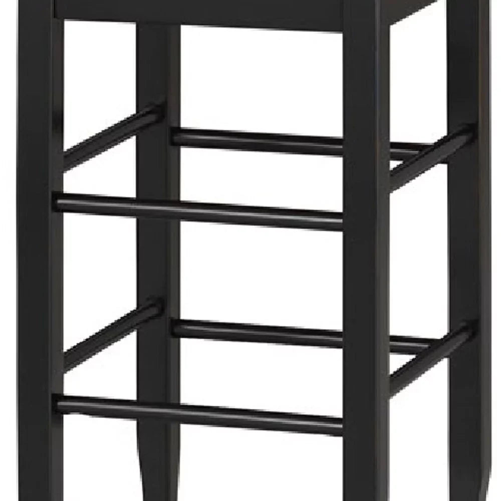 Stylish Rush Woven Wooden Frame Barstool with Saber Legs, Beige and Black- Saltoro Sherpi