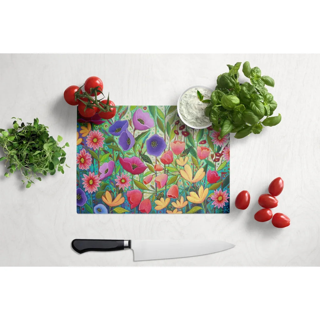 Carolines Treasures PPD3013LCB Enchanted Garden Flowers Glass Cutting Board Large, 12H x 16W, multicolor