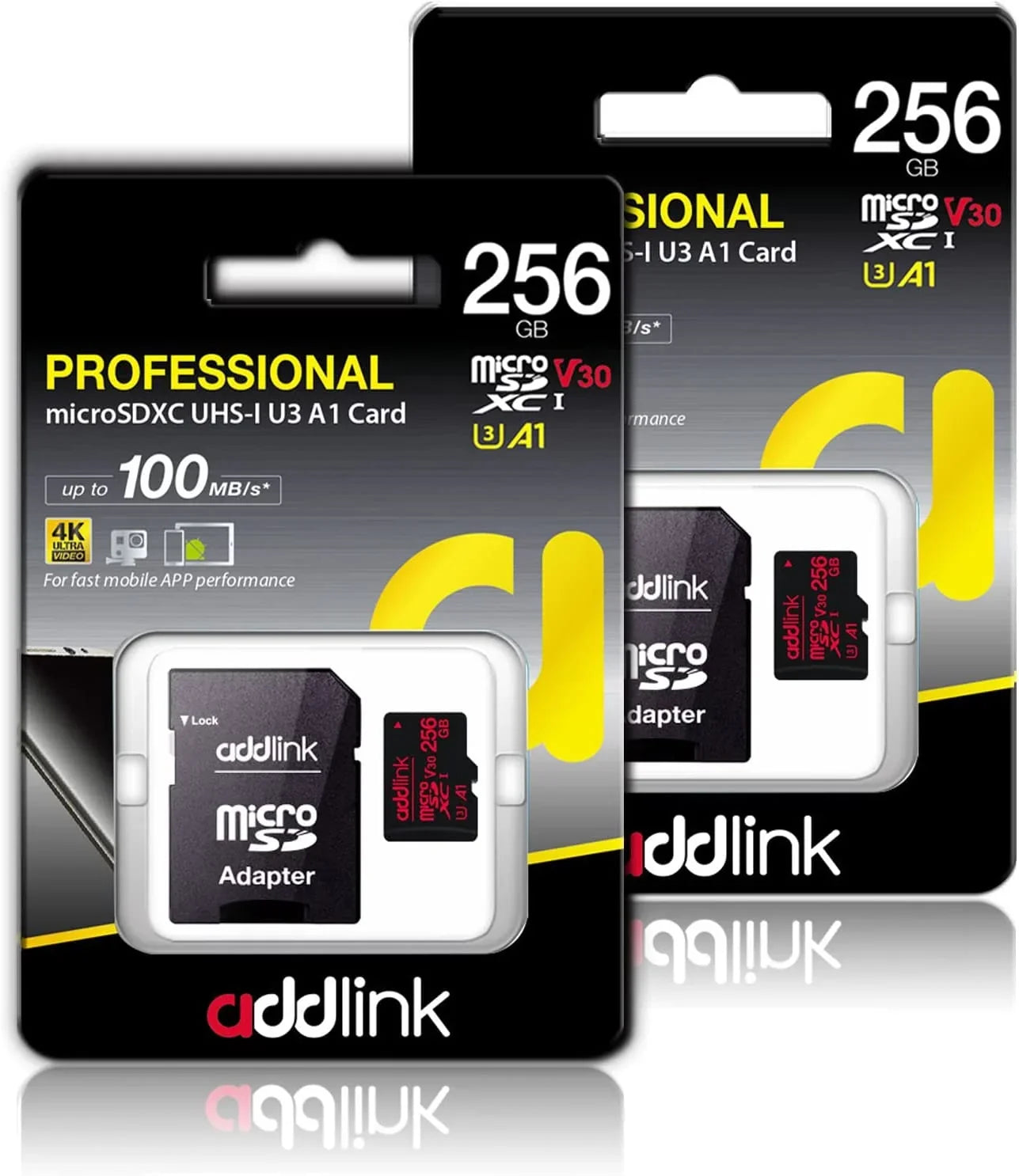 addlink roSDXC 256GB 2-Pack + Adapter UHS-1 U4 V30, Compatible for Android Smartphones, Camera, Dash Cam Tablets, Go
