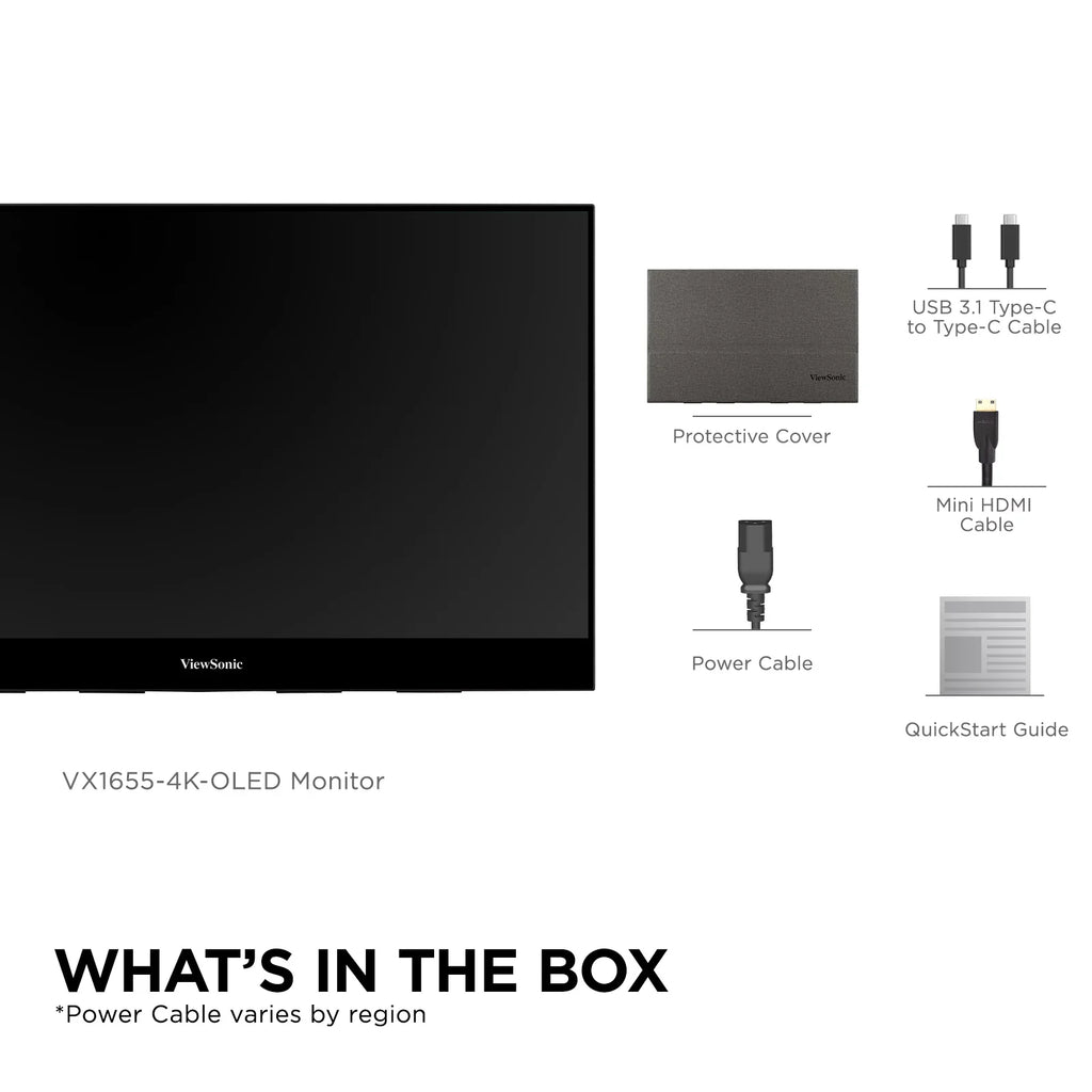 ViewSonic VX1655-4K-OLED 15.6 Inch 4K UHD Portable OLED Monitor with 2 Way Powered 60W USB C, Mini HDMI, Dual Speakers, and Built in Stand with Smart Cover